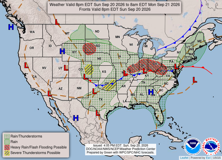 NOAA Weather Prediction Center national forecast for today